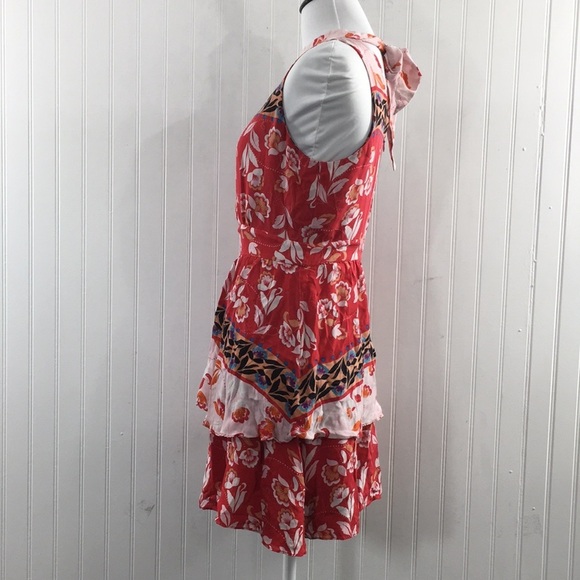 Parker Red Pink Floral Aurora Fit & Flare Silk Dress Womens 0 Boho Patchwork - Picture 5 of 11